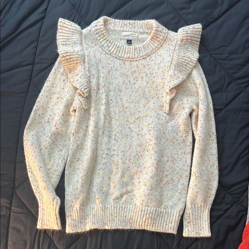 Women's Cream Sweater with Ruffle Detail